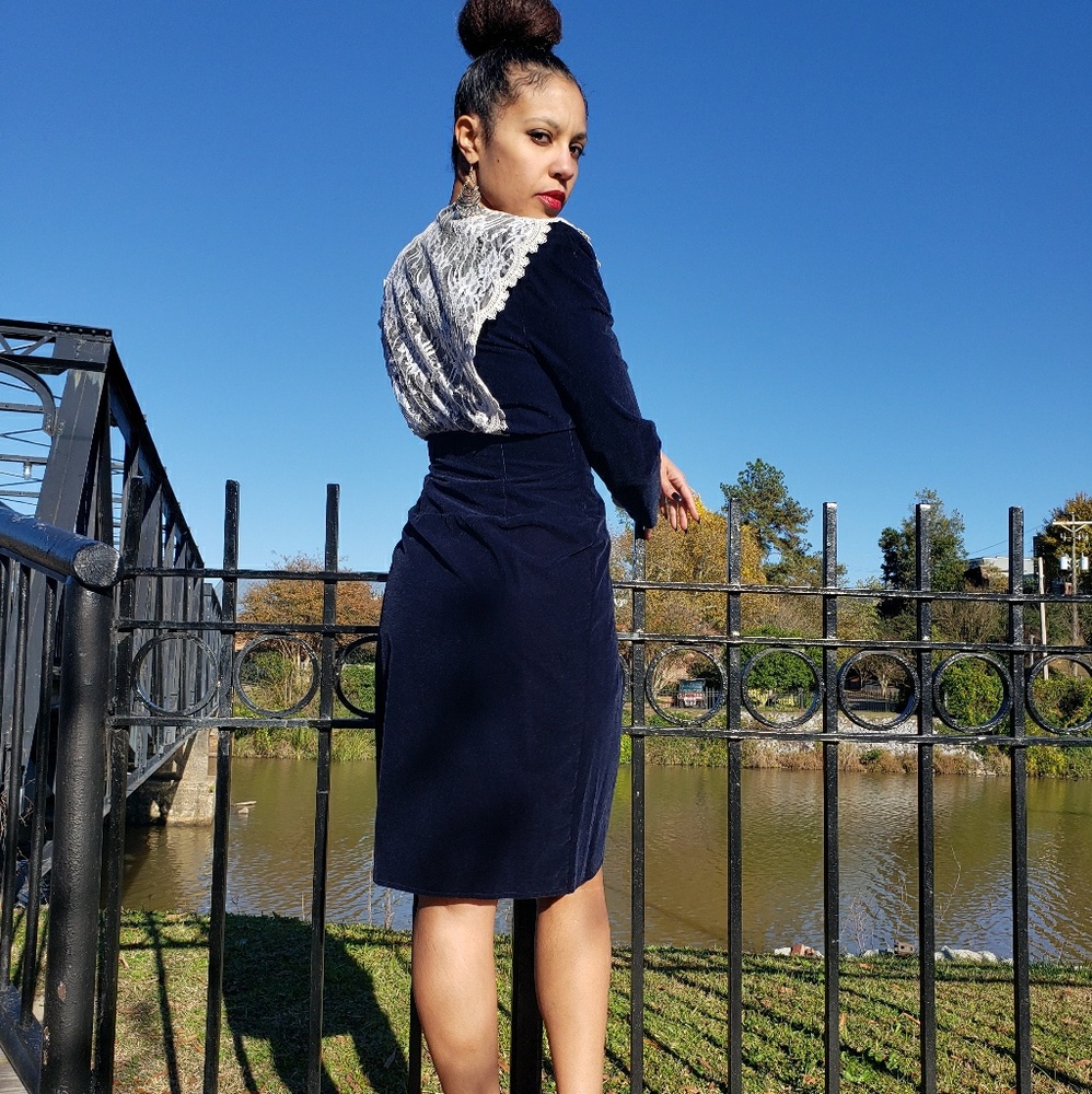 Vintage Blue Suede Dress - Picture 2 of 3
